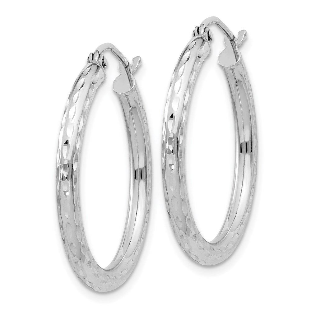 Sterling Silver Rhodium-Plated 2.5mm Diamond-Cut Hoop Earrings