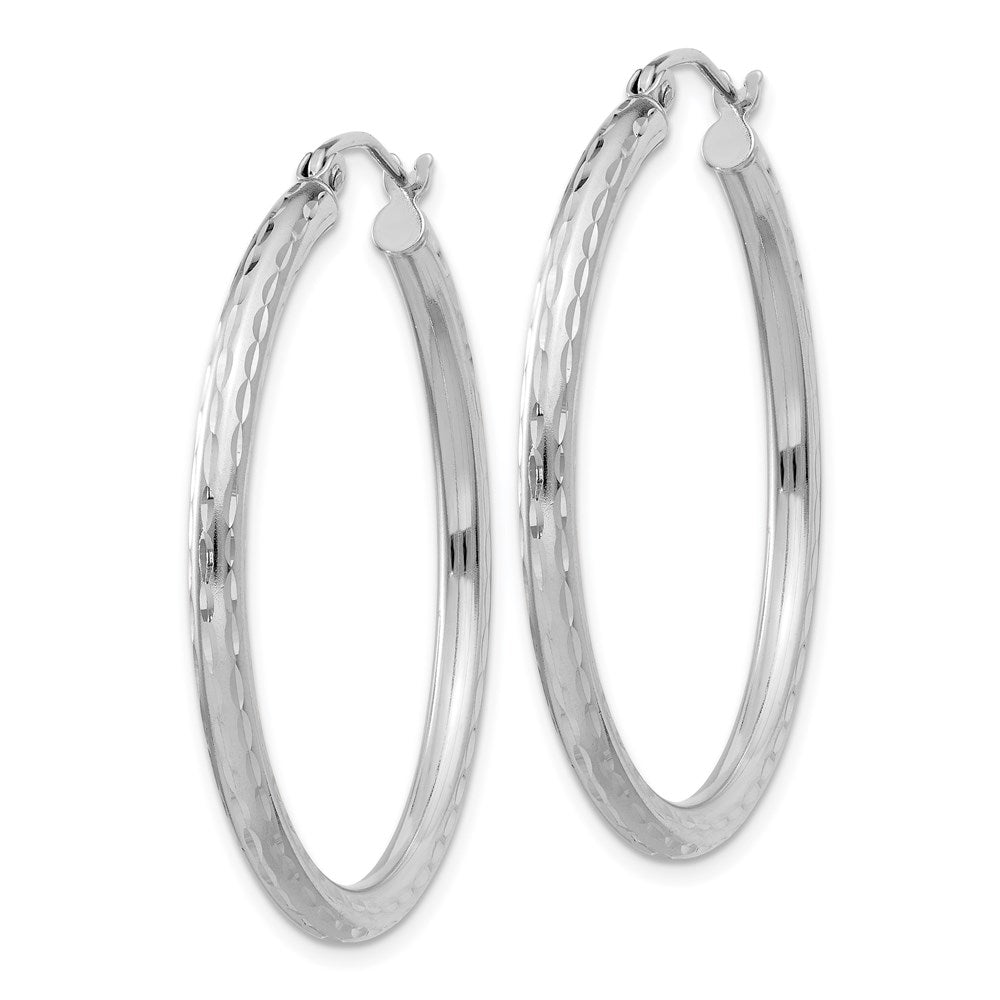 Sterling Silver Rhodium-Plated 2.5mm Diamond-Cut Hoop Earrings