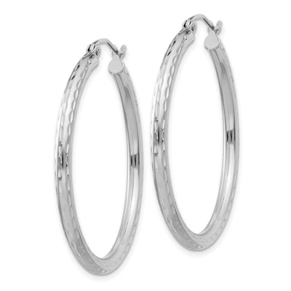 Sterling Silver Rhodium-Plated 2.5mm Diamond-Cut Hoop Earrings