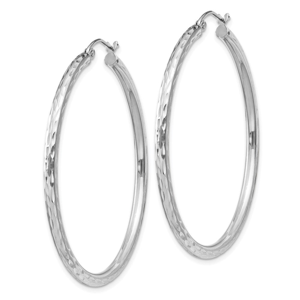 Sterling Silver Rhodium-Plated 2.5mm Diamond-Cut Hoop Earrings