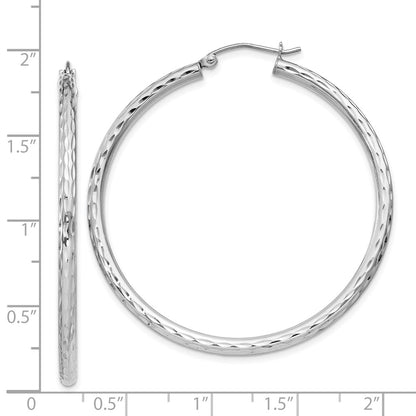 Sterling Silver Rhodium-Plated 2.5mm Diamond-Cut Hoop Earrings