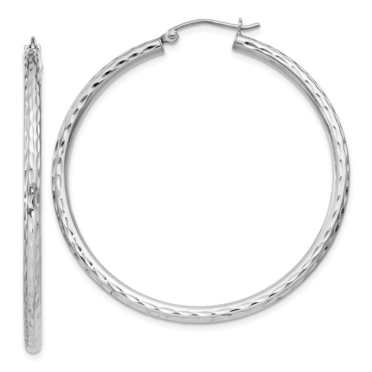 Sterling Silver Rhodium-Plated 2.5mm Diamond-Cut Hoop Earrings