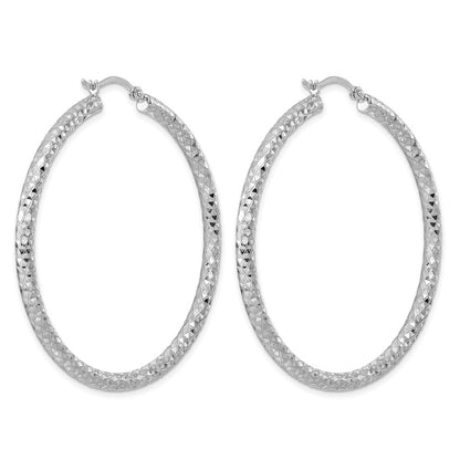 Sterling Silver Rhodium-Plated 3.00mm Diamond-Cut Hoop Earrings