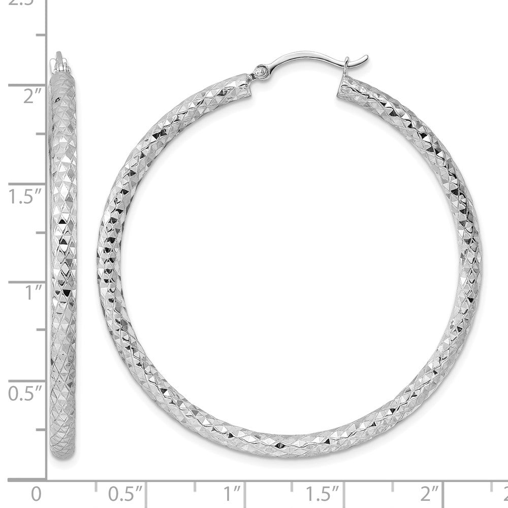 Sterling Silver Rhodium-Plated 3.00mm Diamond-Cut Hoop Earrings