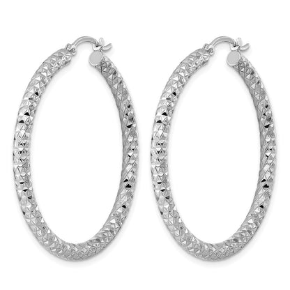 Sterling Silver Rhodium-Plated 3.00mm Diamond-Cut Hoop Earrings