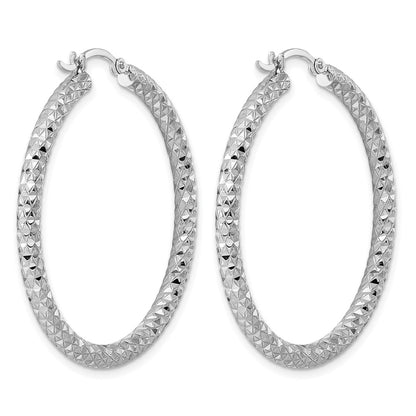 Sterling Silver Rhodium-Plated 3.00mm Diamond-Cut Hoop Earrings