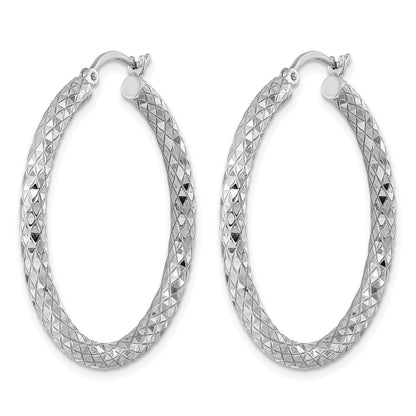 Sterling Silver Rhodium-Plated 3.00mm Diamond-Cut Hoop Earrings