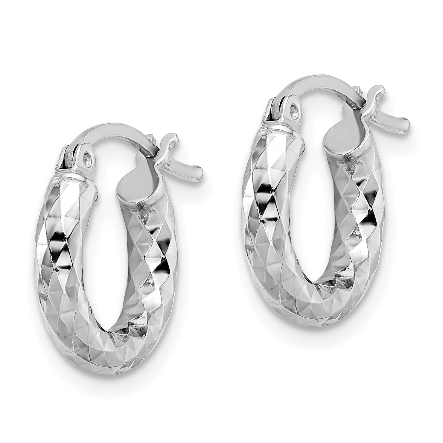 Sterling Silver Rhodium-Plated 3.00mm Diamond-Cut Hoop Earrings