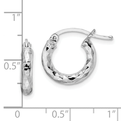 Sterling Silver Rhodium-Plated 3.00mm Diamond-Cut Hoop Earrings