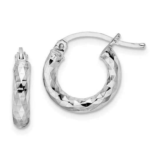 Sterling Silver Rhodium-Plated 3.00mm Diamond-Cut Hoop Earrings