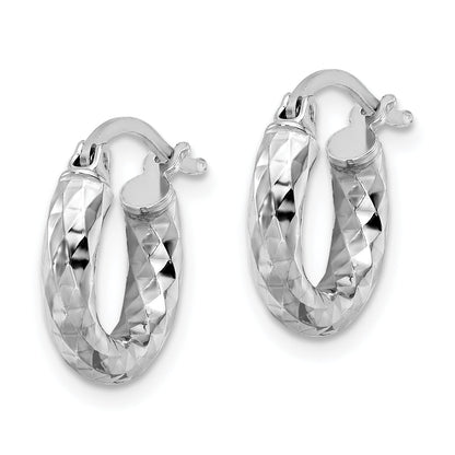 Sterling Silver Rhodium-Plated 3.00mm Diamond-Cut Hoop Earrings