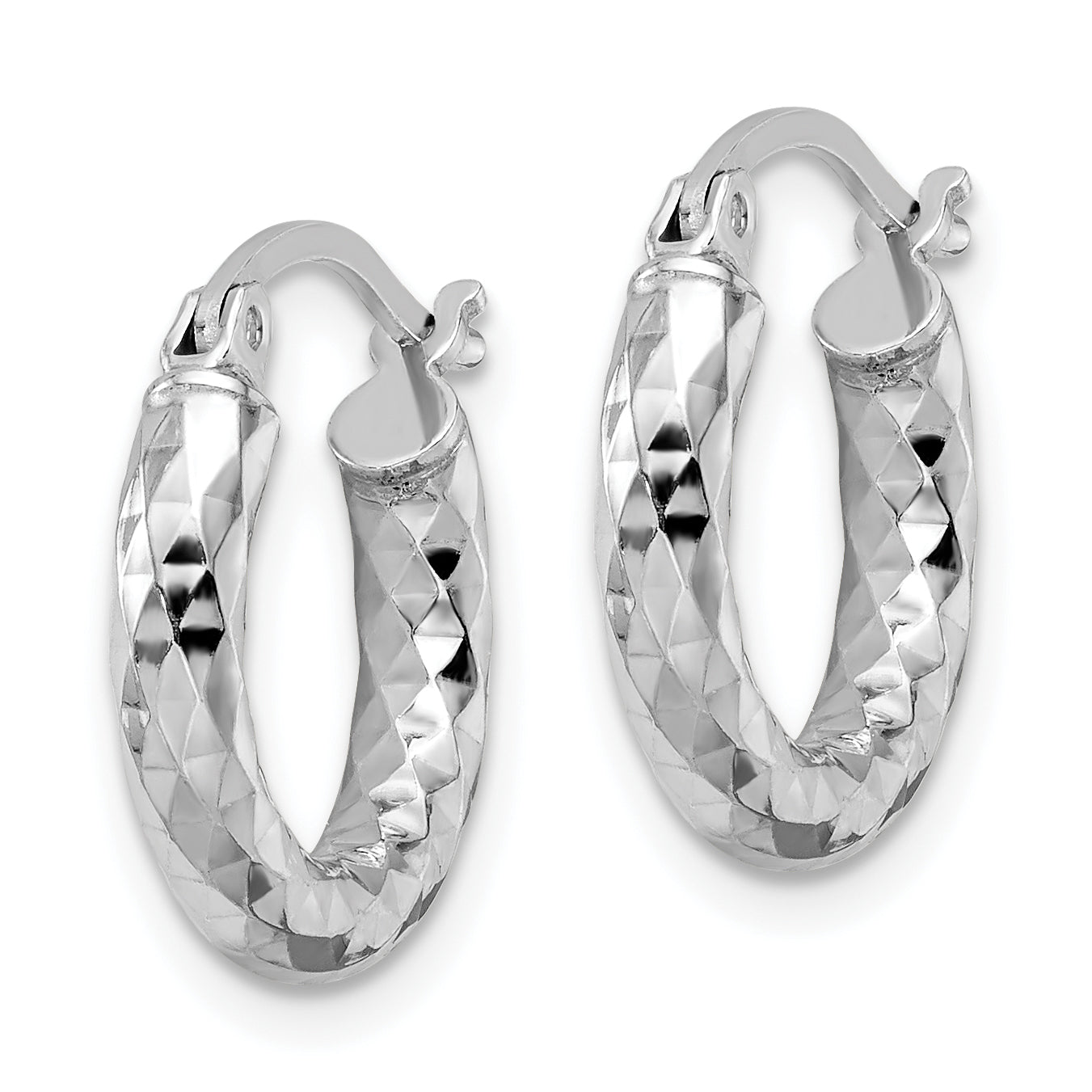 Sterling Silver Rhodium-Plated 3.00mm Diamond-Cut Hoop Earrings