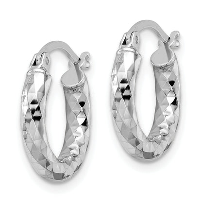 Sterling Silver Rhodium-Plated 3.00mm Diamond-Cut Hoop Earrings