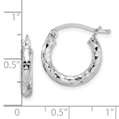 Sterling Silver Rhodium-Plated 3.00mm Diamond-Cut Hoop Earrings