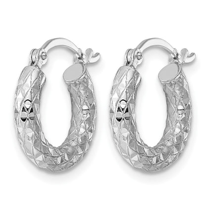 Sterling Silver Rhodium-Plated 3.00mm Diamond-Cut Hoop Earrings
