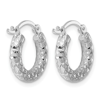 Sterling Silver Rhodium-Plated 3.00mm Diamond-Cut Hoop Earrings