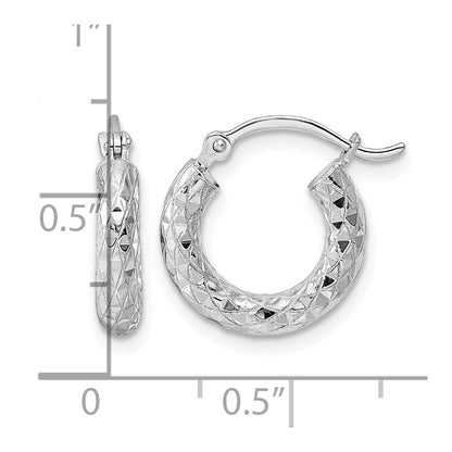 Sterling Silver Rhodium-Plated 3.00mm Diamond-Cut Hoop Earrings