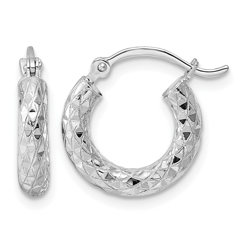 Sterling Silver Rhodium-Plated 3.00mm Diamond-Cut Hoop Earrings
