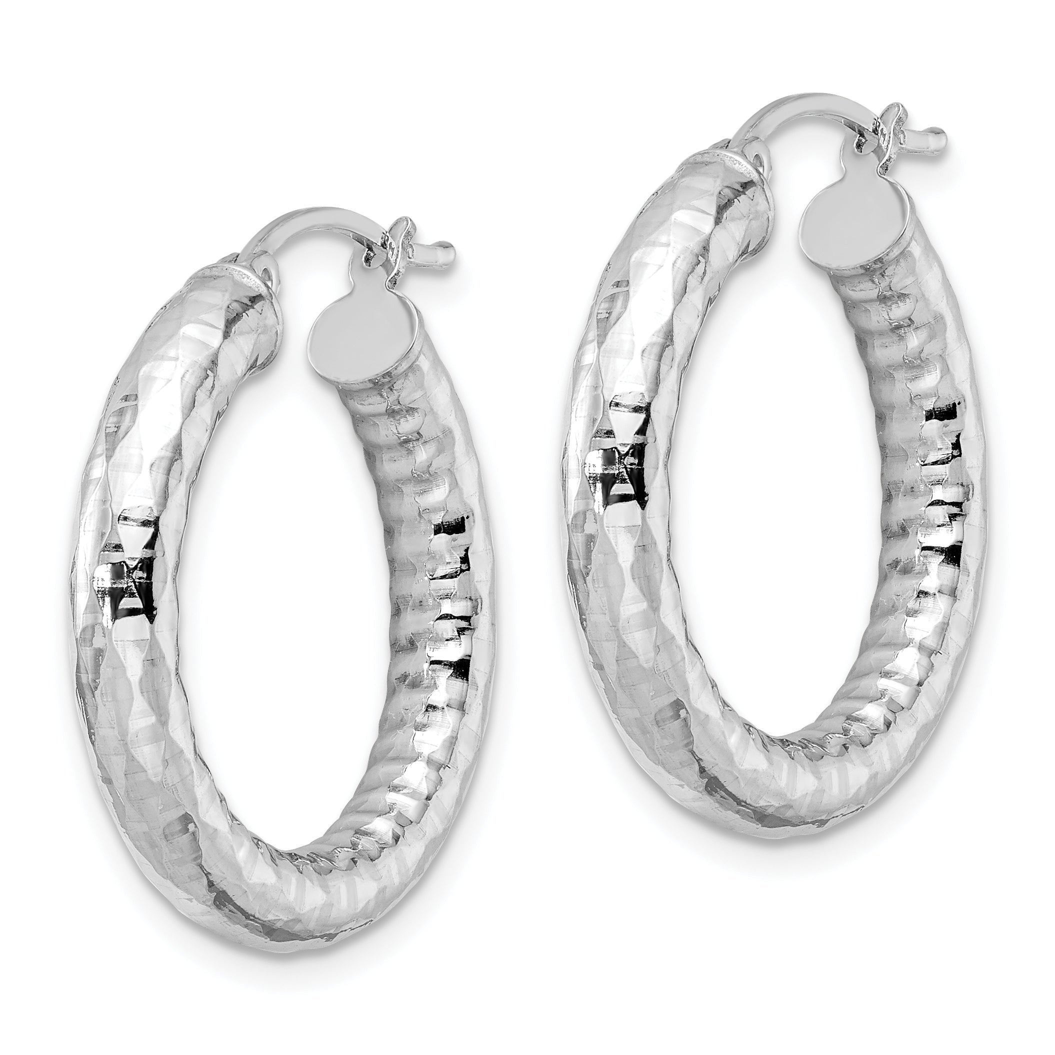 Sterling Silver Rhodium-Plated 4.00mm Diamond-Cut Hoop Earrings