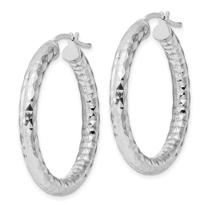 Sterling Silver Rhodium-Plated 4.00mm Diamond-Cut Hoop Earrings
