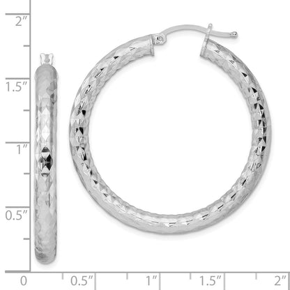 Sterling Silver Rhodium-Plated 4.00mm Diamond-Cut Hoop Earrings