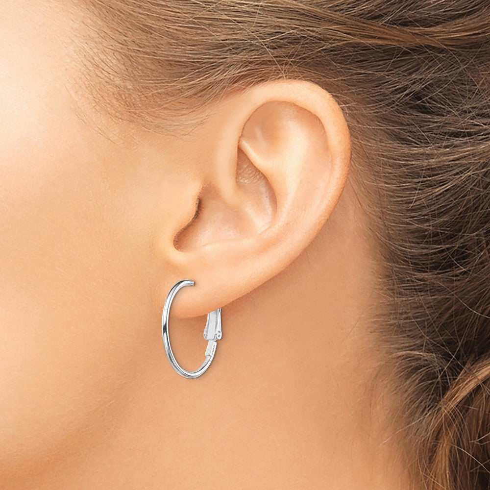 Sterling Silver Rhodium-Plated 1.5mm Omega Back Round Hoop Earrings