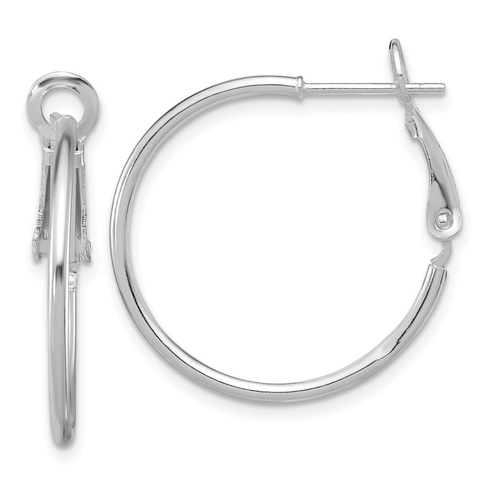 Sterling Silver Rhodium-Plated 1.5mm Omega Back Round Hoop Earrings