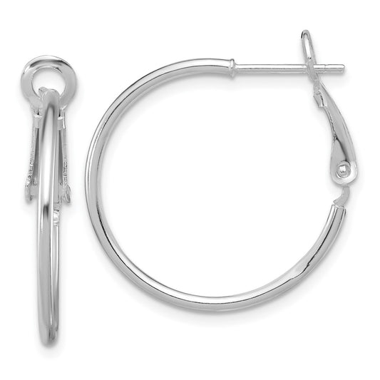Sterling Silver Rhodium-Plated 1.5mm Omega Back Round Hoop Earrings