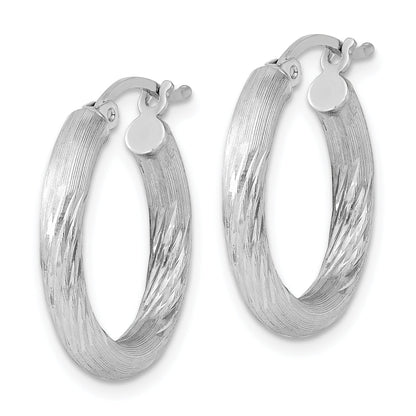 Sterling Silver Rhodium-Plated 3mm Polished/Satin Diamond-Cut Hoop Earrings