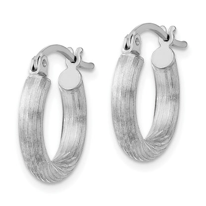 Sterling Silver Rhodium-Plated 3mm Polished/Satin Diamond-Cut Hoop Earrings
