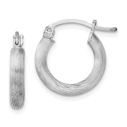 Sterling Silver Rhodium-Plated 3mm Polished/Satin Diamond-Cut Hoop Earrings