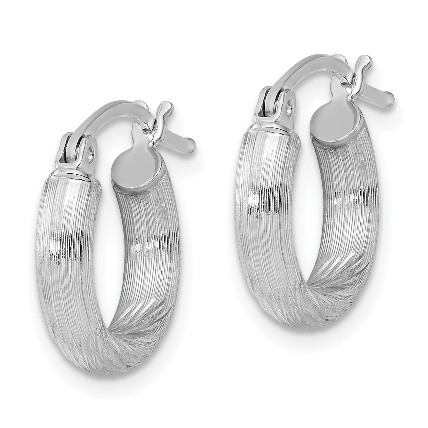 Sterling Silver Rhodium-Plated 3mm Polished/Satin Diamond-Cut Hoop Earrings