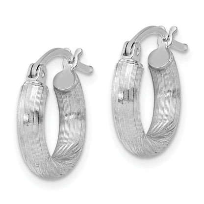 Sterling Silver Rhodium-Plated 3mm Polished/Satin Diamond-Cut Hoop Earrings