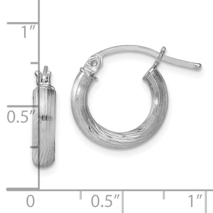 Sterling Silver Rhodium-Plated 3mm Polished/Satin Diamond-Cut Hoop Earrings