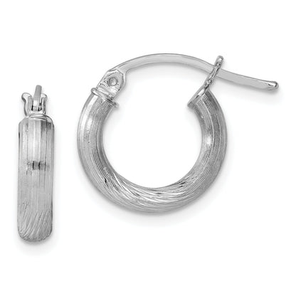 Sterling Silver Rhodium-Plated 3mm Polished/Satin Diamond-Cut Hoop Earrings