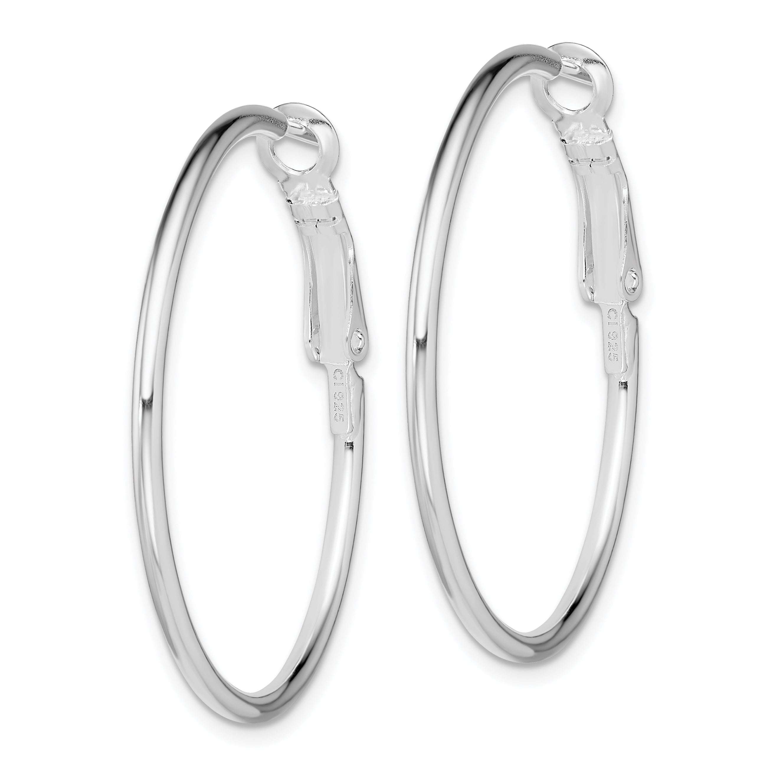 Sterling Silver Rhodium-Plated 1.8mm Omega Back Round Hoop Earrings
