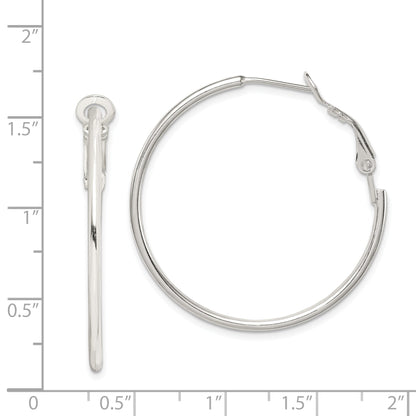 Sterling Silver Rhodium-Plated 1.8mm Omega Back Round Hoop Earrings