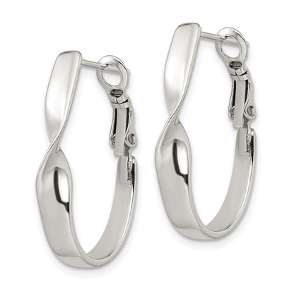 Sterling Silver Rhodium-Plated Twisted Oval Omega Back Hoop Earrings
