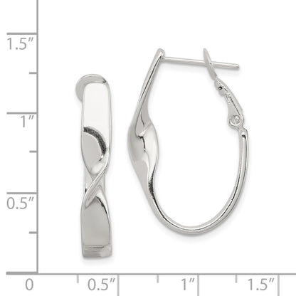Sterling Silver Rhodium-Plated Twisted Oval Omega Back Hoop Earrings