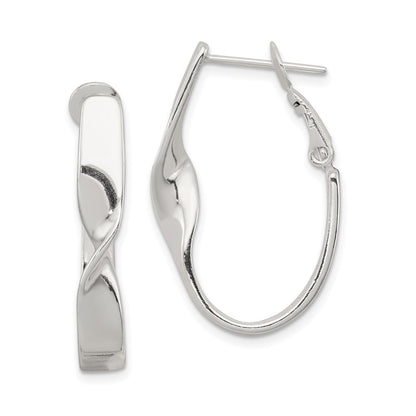 Sterling Silver Rhodium-Plated Twisted Oval Omega Back Hoop Earrings
