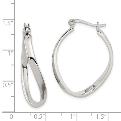 Sterling Silver Polished & Twisted Oval Hoop Earrings