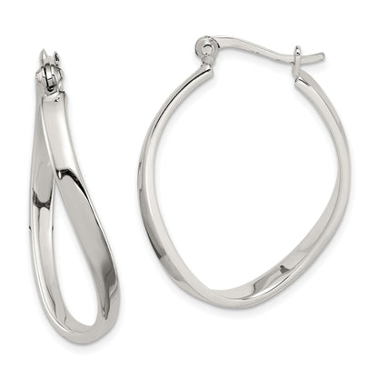 Sterling Silver Polished & Twisted Oval Hoop Earrings