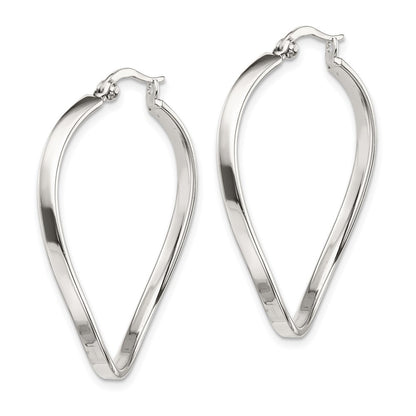 Sterling Silver Polished & Twisted Oval Hoop Earrings