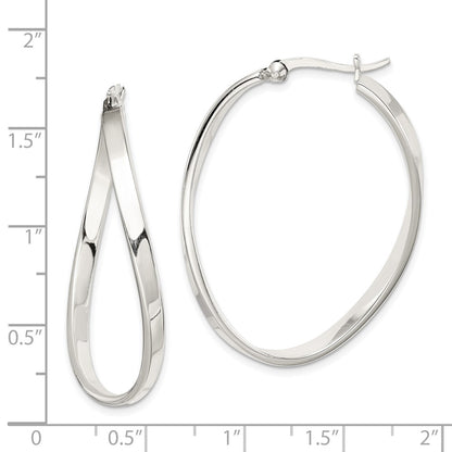 Sterling Silver Polished & Twisted Oval Hoop Earrings