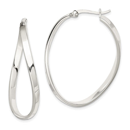 Sterling Silver Polished & Twisted Oval Hoop Earrings