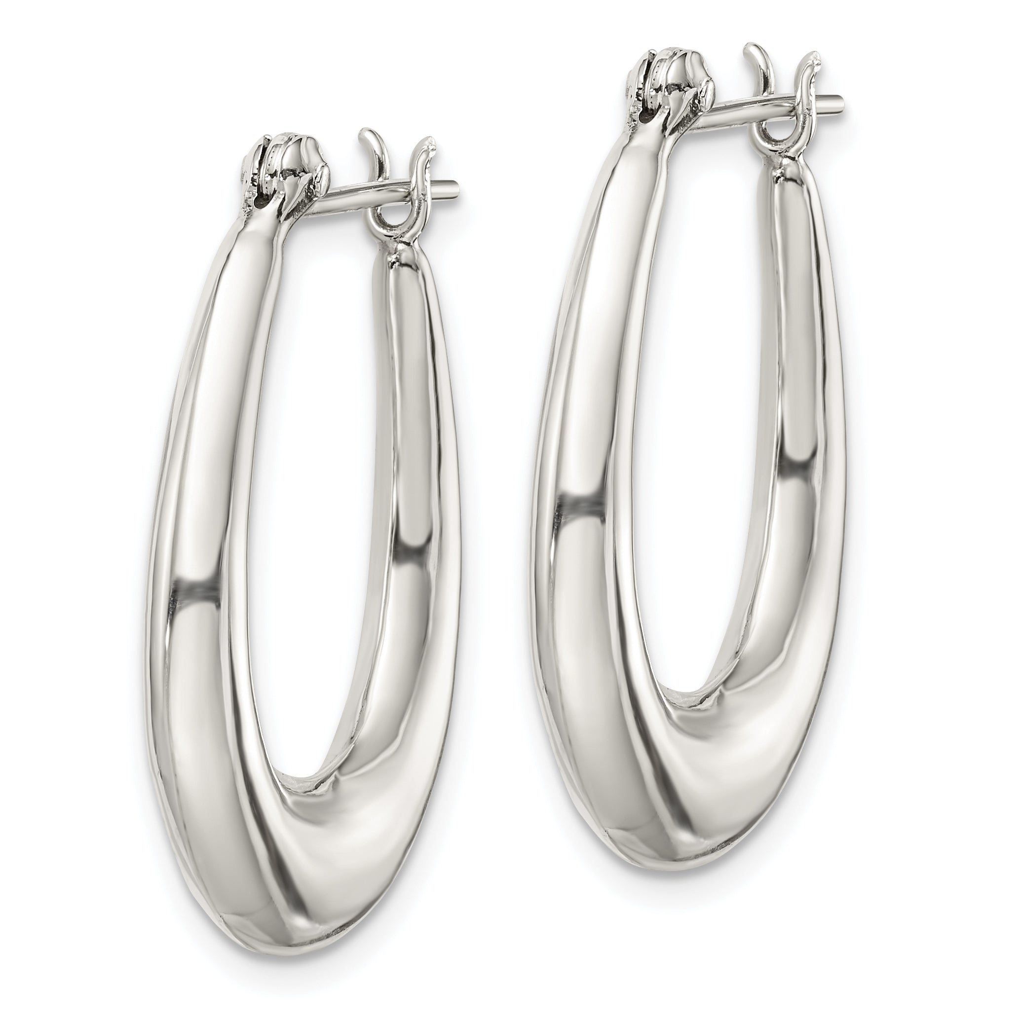 Sterling Silver Polished & Tapered Oval Hoop Earrings