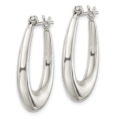 Sterling Silver Polished & Tapered Oval Hoop Earrings