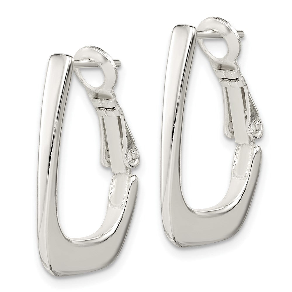 Sterling Silver Rhodium-Plated Tapered Omega Back Hoop Earrings