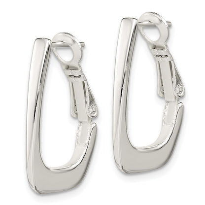Sterling Silver Rhodium-Plated Tapered Omega Back Hoop Earrings