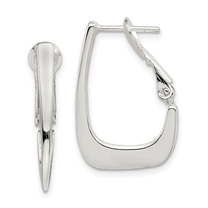 Sterling Silver Rhodium-Plated Tapered Omega Back Hoop Earrings